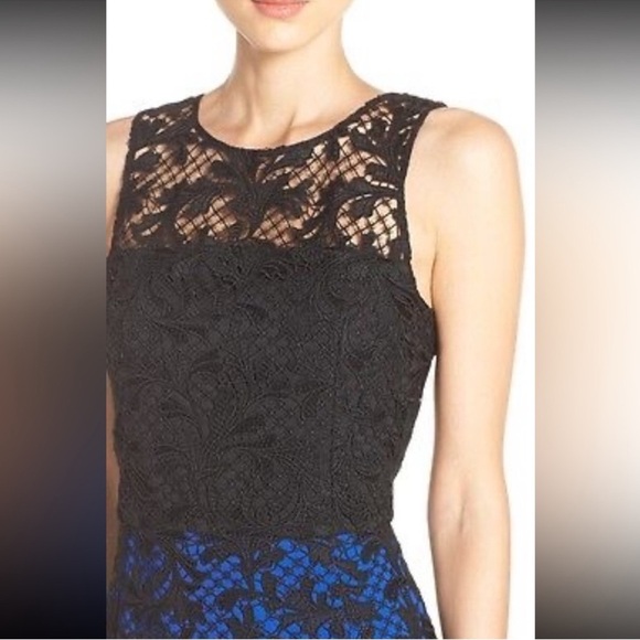 SACHIN AND BOBBY Noir Elegant Cobalt Blue with Black Lace Cocktail Dress NWT - Picture 3 of 14